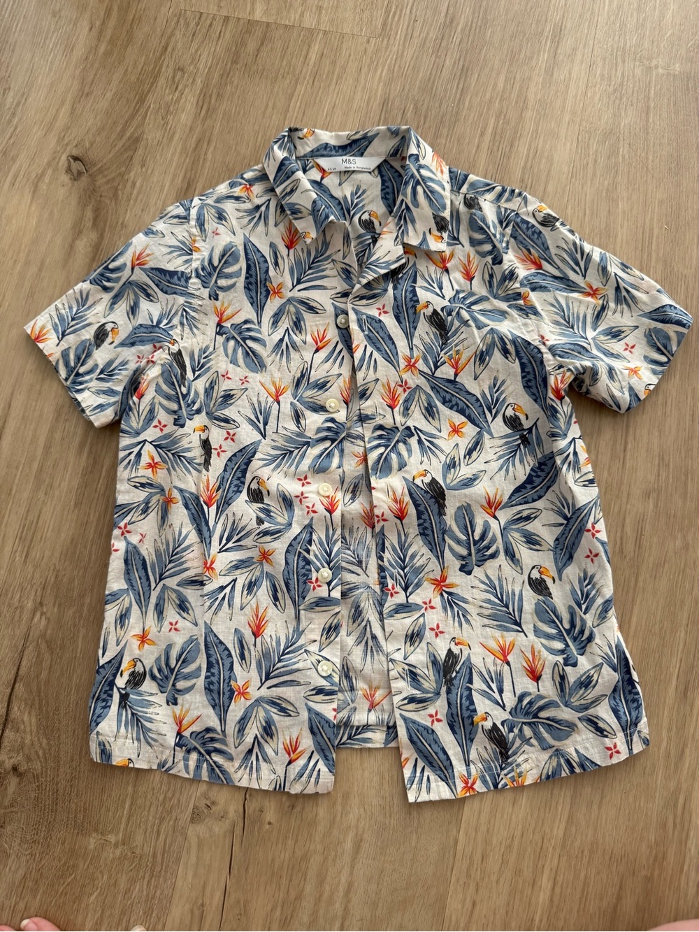 Marks & Spencer Boys' Tropical Button-Down Shirt - Blue, White & Orange
